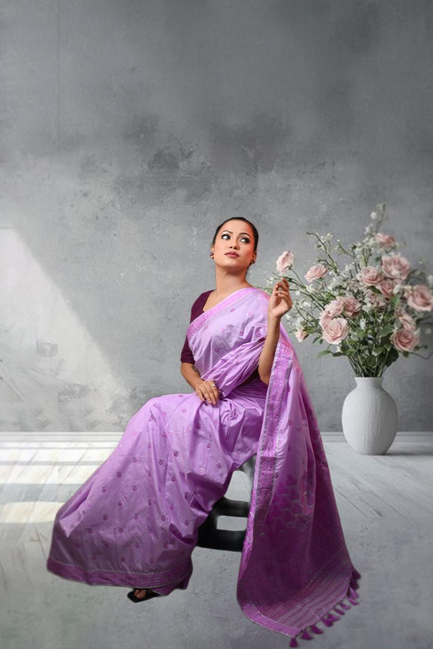 Assam Handloom Purple & Pink Mix Pat Silk Saree